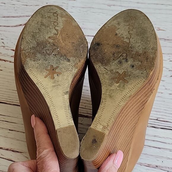 Splendid Tan Leather Slip On Wedges Size 7 - Picture 4 of 7